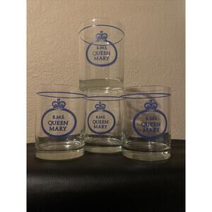 Set Of 4 RMS Queen Mary Logo Glass Long Beach California Tumbler Glasses